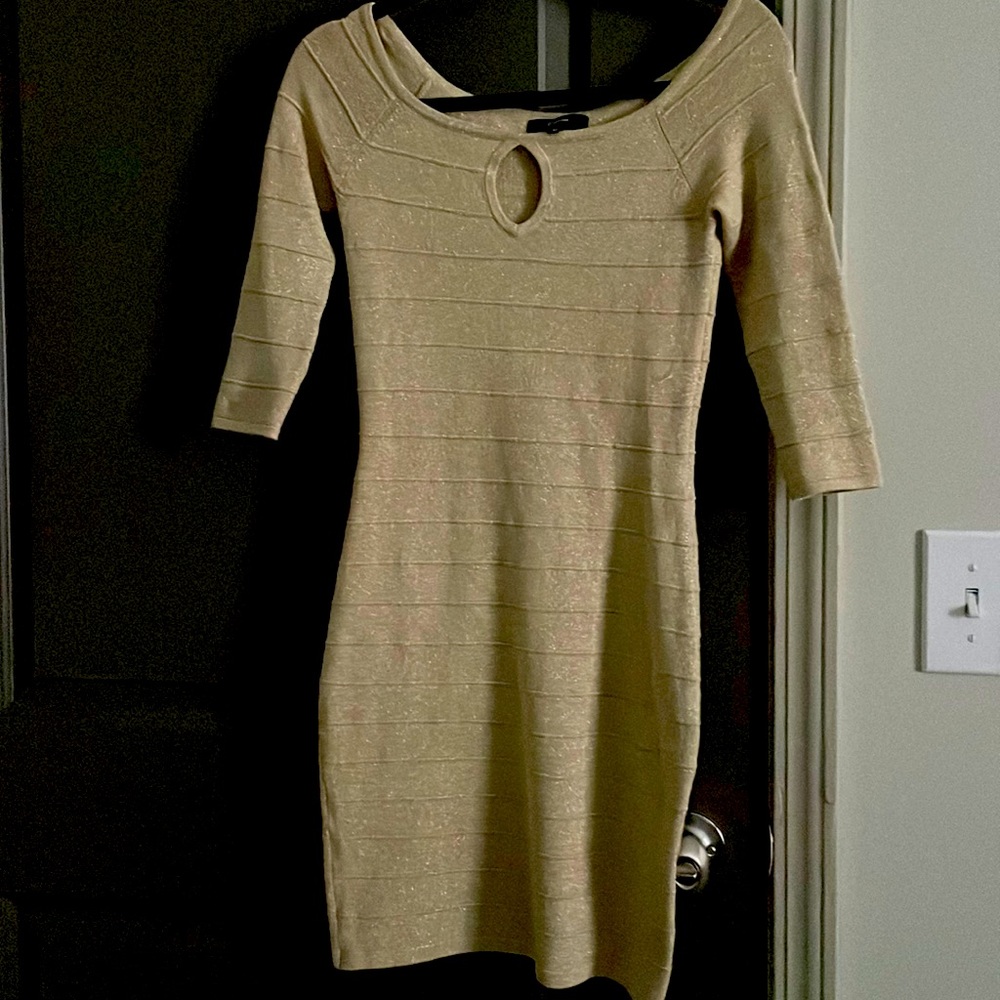 Women’s gold small 3/4 length sleeve dress.